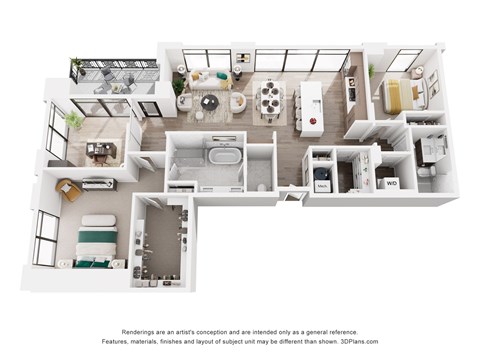 Floor plan for 2 beds, 2 baths, 1672 sqft